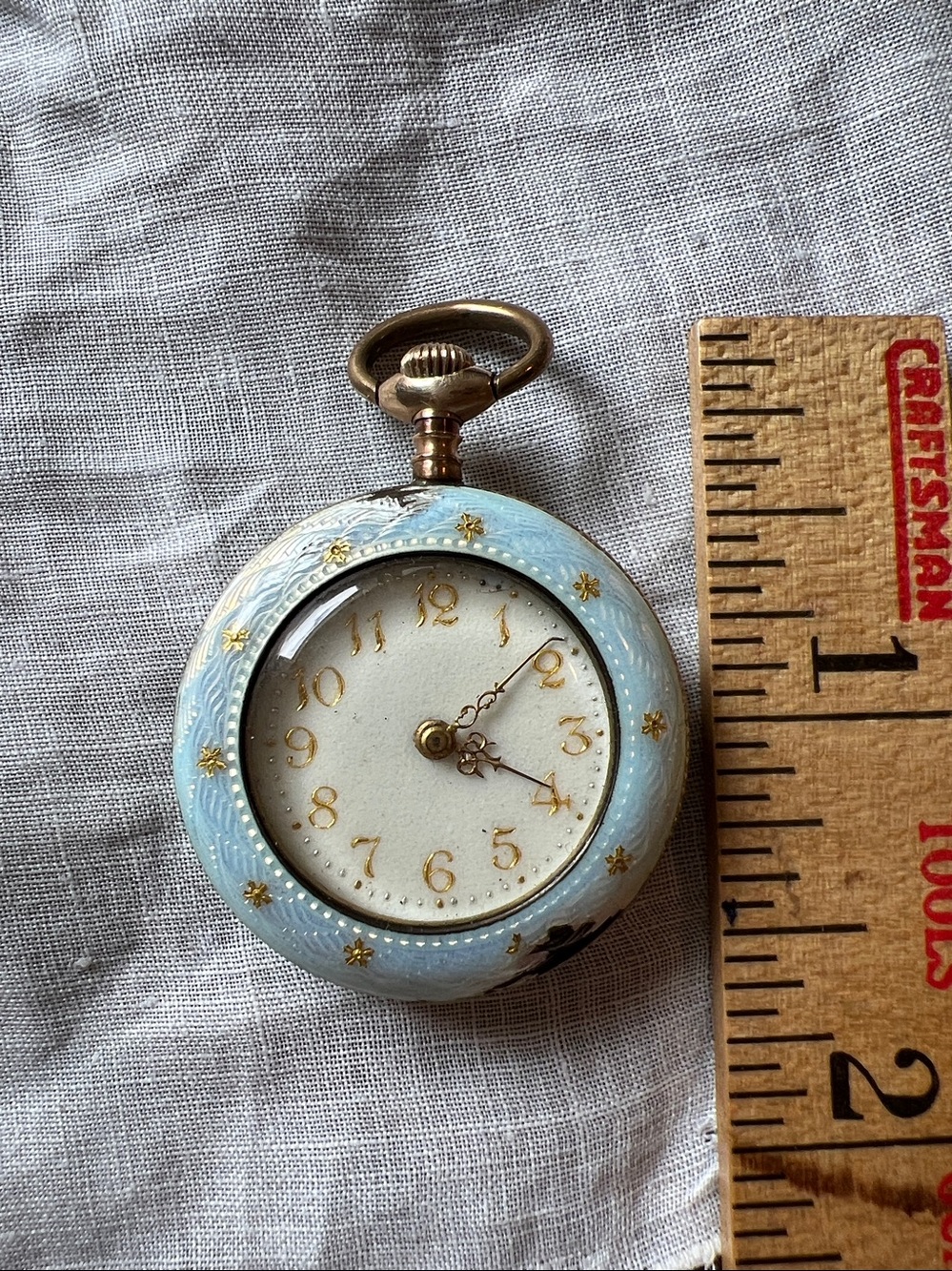 Vintage 14K Gold & Sterling Silver Victorian Guilloche Watch Pendant - Picture 6 of 6